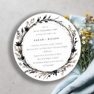 Boho Wildflower Zwart Bruin Herfst Krans Verloving Kaart
