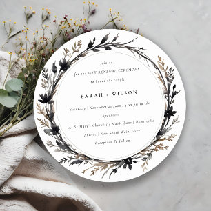 Boho Wildflower Zwart Herfst krans gelofte Vernieu Kaart