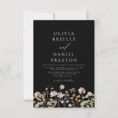 Boho Wildflower Zwart Wit Foto Tuin Trouwen Kaart (Voorkant)