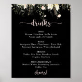 Boho Wildflower Zwarte bruiloft Drinken Menu Poster (Voorkant)