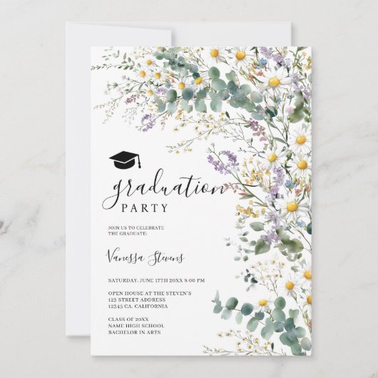 Boho Wildflowers 3 foto's  Afstuderen Kaart (Voorkant)