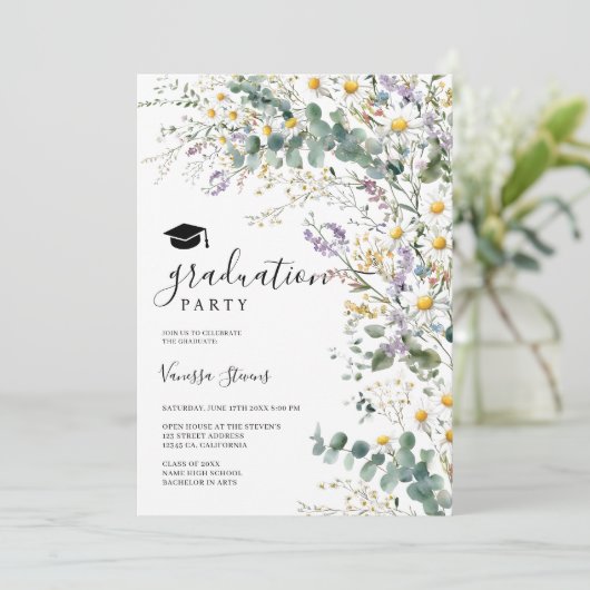 Boho Wildflowers 3 foto's  Afstuderen Kaart (Staand voorkant)