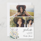 Boho Wildflowers 3 foto's Afstuderen Kaart (Achterkant)