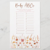 Boho Wildflowers ABC Baby shower Game (Voorkant)
