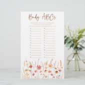 Boho Wildflowers ABC Baby shower Game (Staand voorkant)