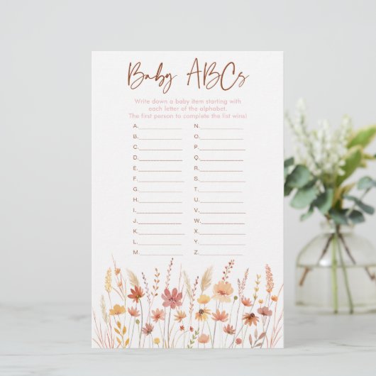 Boho Wildflowers ABC Baby shower Game (Staand voorkant)
