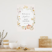 Boho Wildflowers and Pumpkins Baby shower Welkom Poster (Keuken)