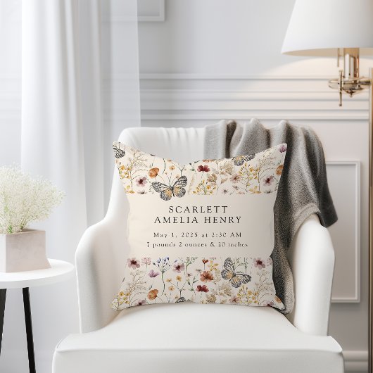 Boho Wildflowers Baby Geboortestatistieken Kussen