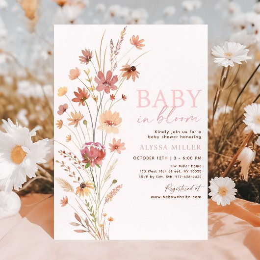 Boho Wildflowers Baby in Bloom Baby shower Kaart