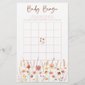 Boho Wildflowers Baby shower Bingo spel (Voorkant)