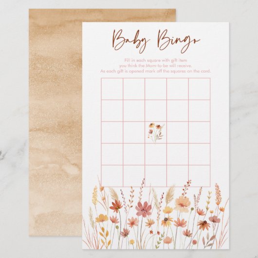 Boho Wildflowers Baby shower Bingo spel (Voorkant / Achterkant)