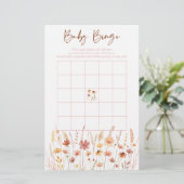 Boho Wildflowers Baby shower Bingo spel (Staand voorkant)