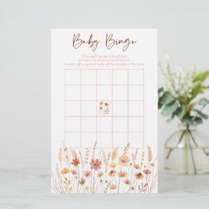 Boho Wildflowers Baby shower Bingo spel