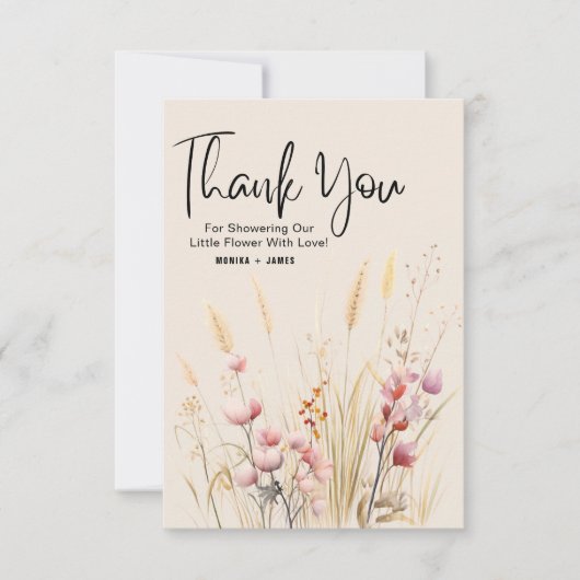 Boho Wildflowers Baby shower Dank je kaart (Voorkant)