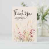 Boho Wildflowers Baby shower Dank je kaart (Staand voorkant)