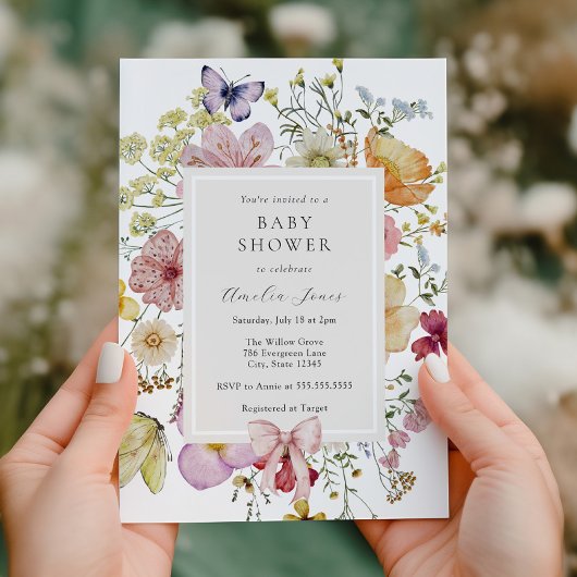 Boho Wildflowers Baby shower Kaart