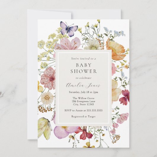 Boho Wildflowers Baby shower Kaart (Voorkant)