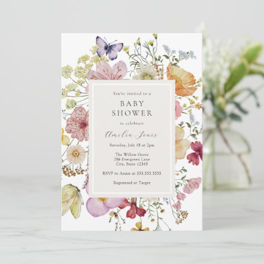 Boho Wildflowers Baby shower Kaart (Staand voorkant)