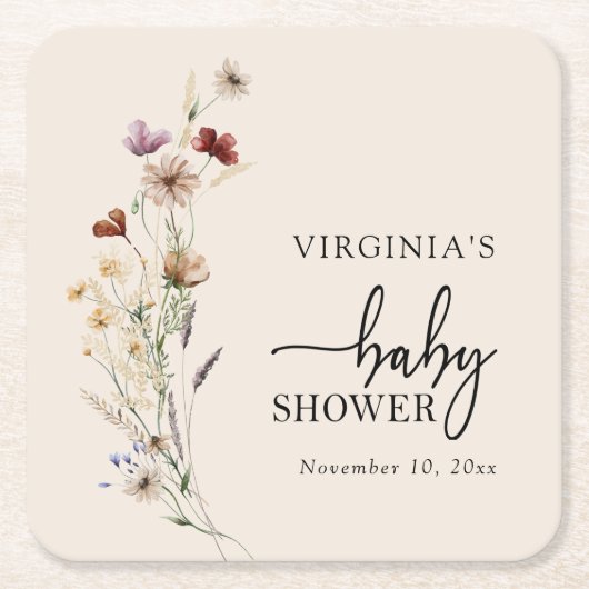 Boho Wildflowers Baby shower Onderzetters (Voorkant)