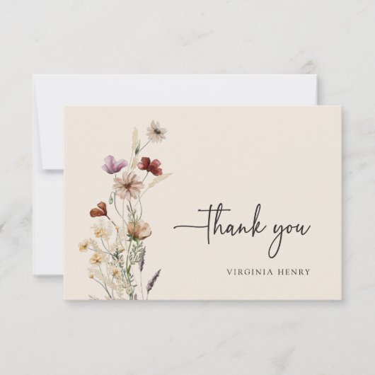 Boho Wildflowers Babyfeestje Bedankkaart (Voorkant)