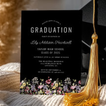 Boho Wildflowers Black Graduation Party