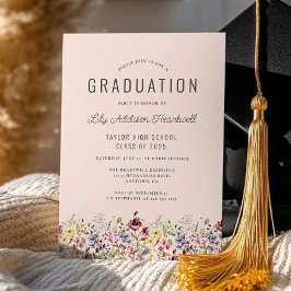 Boho Wildflowers Blush Pink Graduation Party Kaart