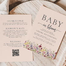 Boho Wildflowers Blush QR Code Baby shower