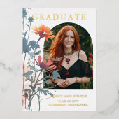 Boho Wildflowers Bunch Photo Modern Arch Graduate Folie Uitnodiging (Voorkant)