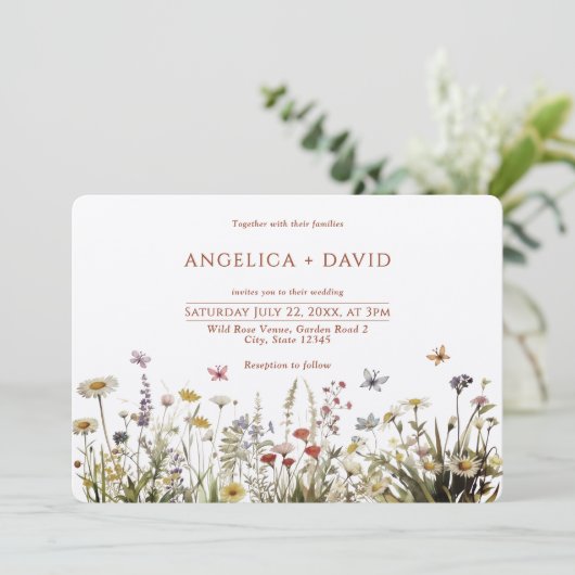 Boho Wildflowers Butterflies Uitnodiging voor het (Staand voorkant)