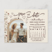 Boho Wildflowers Calendar & Photo Save the Date Aankondigingskaart (Voorkant)
