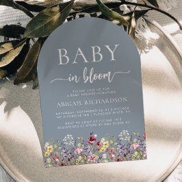 Boho Wildflowers Dusty Blue Arch Baby shower Kaart