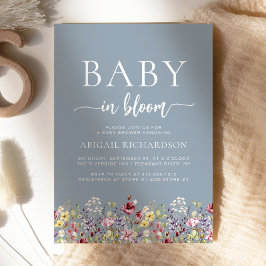 Boho Wildflowers Dusty Blue Baby shower Kaart