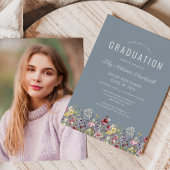 Boho Wildflowers Dusty Blue Foto Afstuderen Kaart