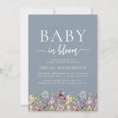 Boho Wildflowers Dusty Blue Foto Baby shower Kaart (Voorkant)