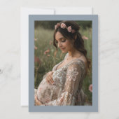 Boho Wildflowers Dusty Blue Foto Baby shower Kaart (Achterkant)