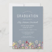 Boho Wildflowers Dusty Blue Graduation Party Kaart (Voorkant)