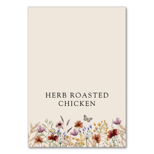 Boho Wildflowers Eetbuffet Labelkaart Kaart (Voorkant)