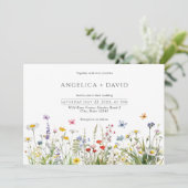 Boho Wildflowers en Butterflies Wedding Kaart (Staand voorkant)
