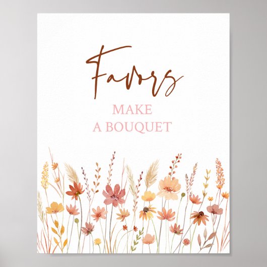 Boho Wildflowers Favors Vrijgezellenfeest Sign Poster (Voorkant)