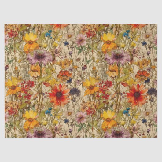 BOHO WILDFLOWERS FLORAL DECOUPAGE TISSUEPAPIER (Voorkant)