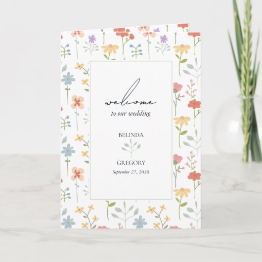 Boho Wildflowers Floral Wedding Order of Service Programma (Voorkant)