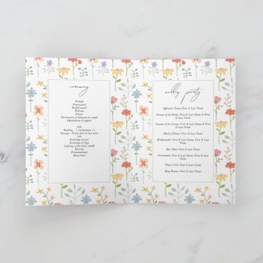 Boho Wildflowers Floral Wedding Order of Service Programma (Binnen)