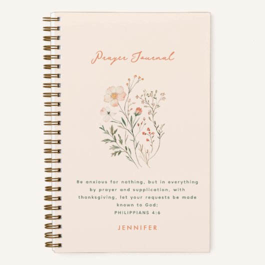 Boho Wildflowers Gepersonaliseerd Gebedsdagboek Notitieboek (Voorkant)