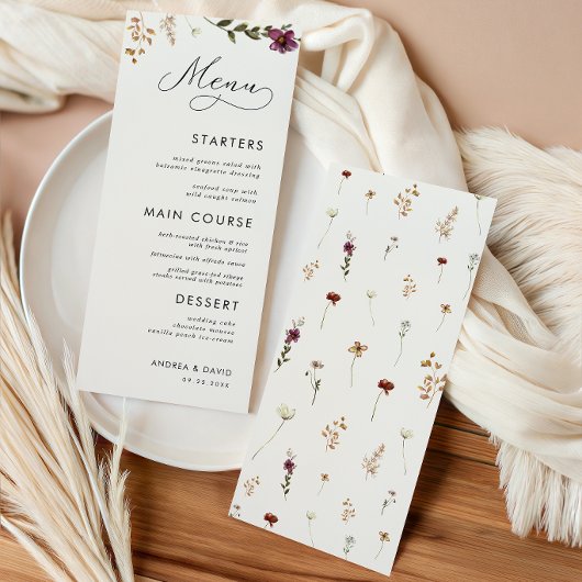 Boho Wildflowers Ivoor Crème Trouw Drie Gangen Menu