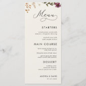 Boho Wildflowers Ivoor Crème Trouw Drie Gangen Menu (Voorkant)