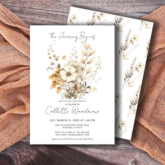 Boho Wildflowers Journey begint Baby shower Kaart