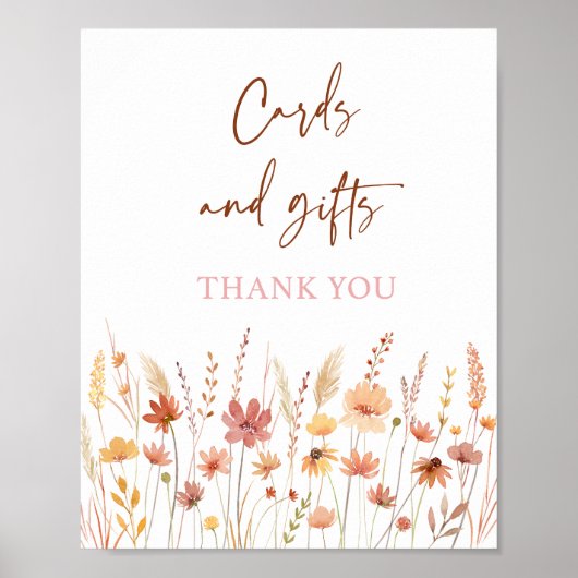 Boho Wildflowers Kaarten en geschenken Baby shower Poster (Voorkant)