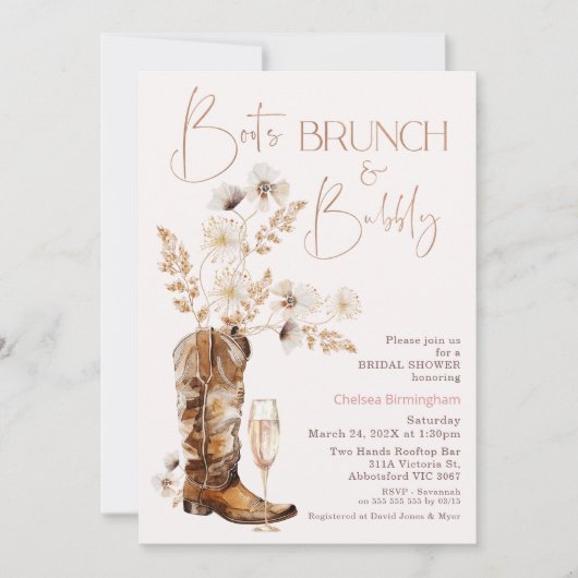 Boho Wildflowers Laarzen Brunch Bubbly Vrijgezelle Kaart (Voorkant)