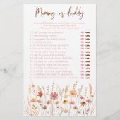 Boho Wildflowers Mama of Daddy Baby shower Game (Voorkant)