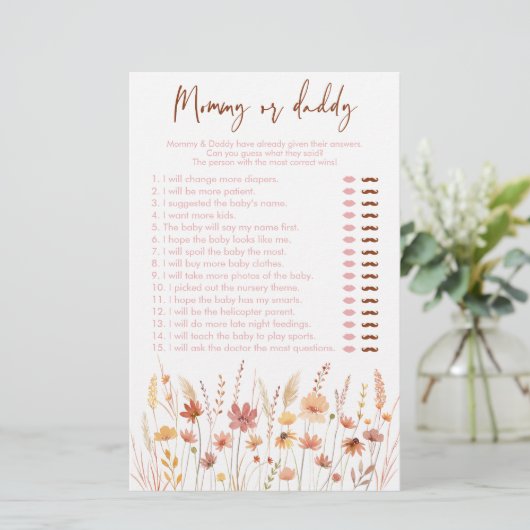 Boho Wildflowers Mama of Daddy Baby shower Game (Staand voorkant)